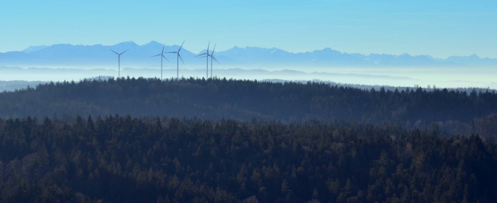 wind farm against a blue sky
